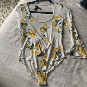 White Scoop-neck Lemon Bodysuit